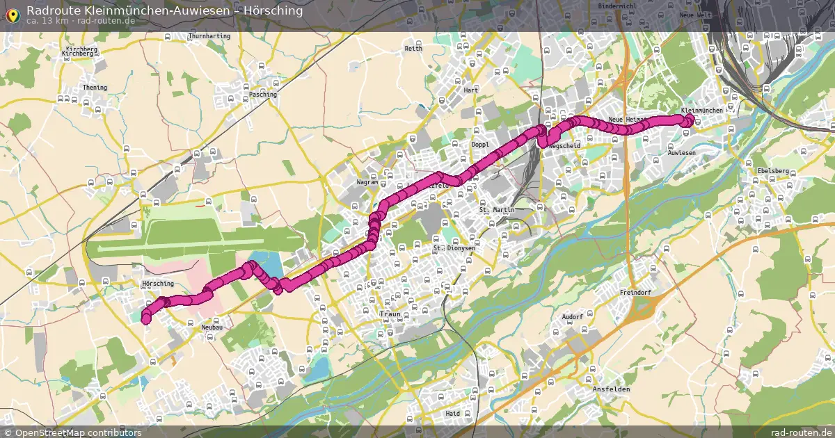 Fahrradroute Kleinmünchen-Auwiesen – Hörsching (13 km) – Rad-Routen.de