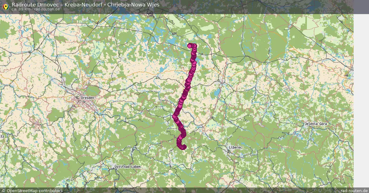 Fahrradroute Drnovec – Kreba-Neudorf - Chrjebja-Nowa Wjes (89 km) – Rad-Routen.de