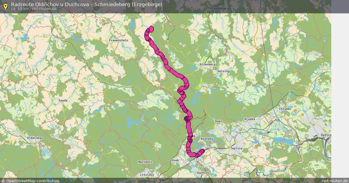 Fahrradroute Oldřichov U Duchcova – Schmiedeberg (Erzgebirge)