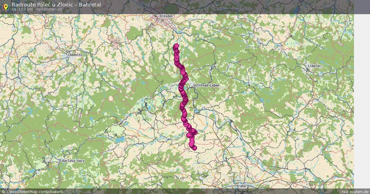 Fahrradroute Páleč U Zlonic – Bahretal (103 km) – Rad-Routen.de
