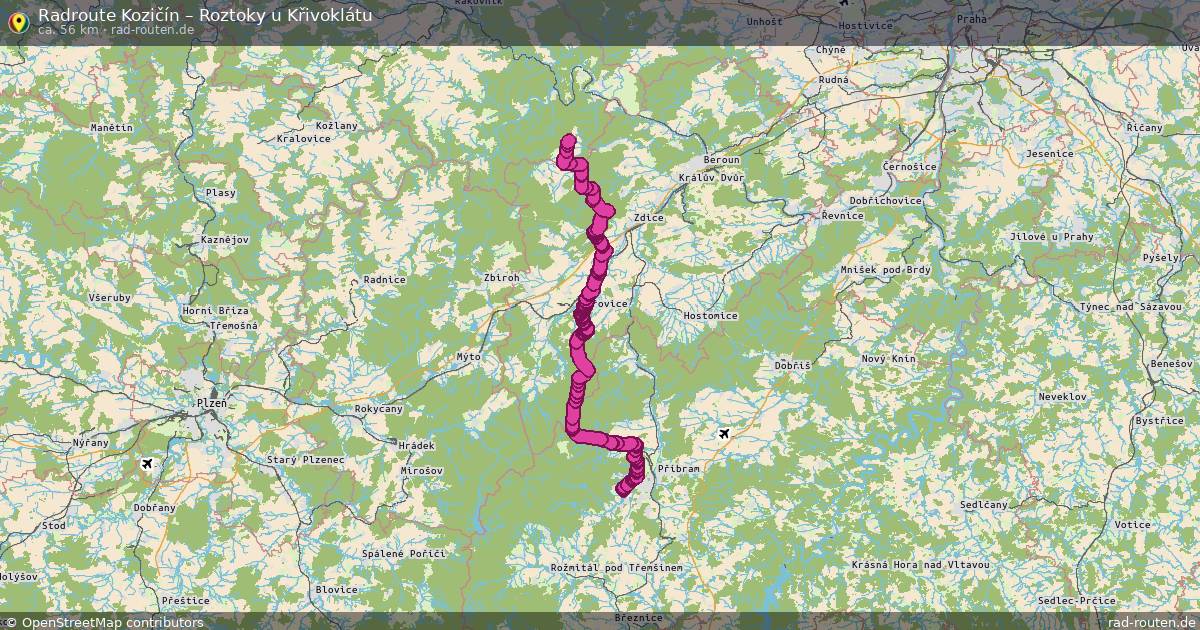 Fahrradroute Kozičín – Roztoky U Křivoklátu
