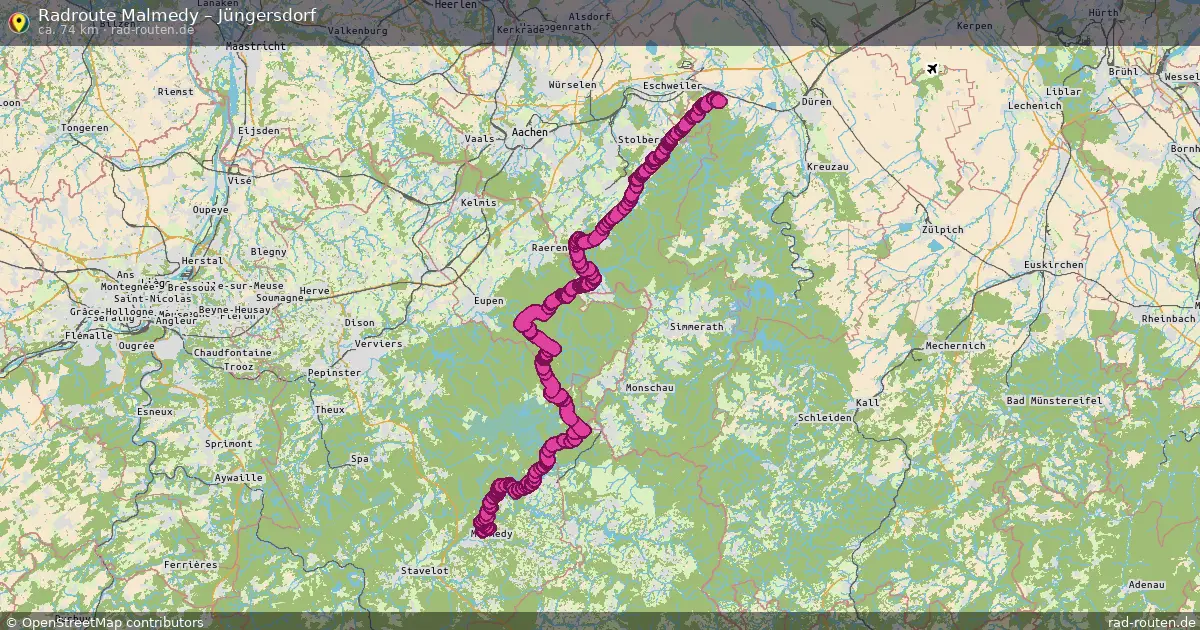 Fahrradroute Malmedy – Jüngersdorf (74 km) – Rad-Routen.de