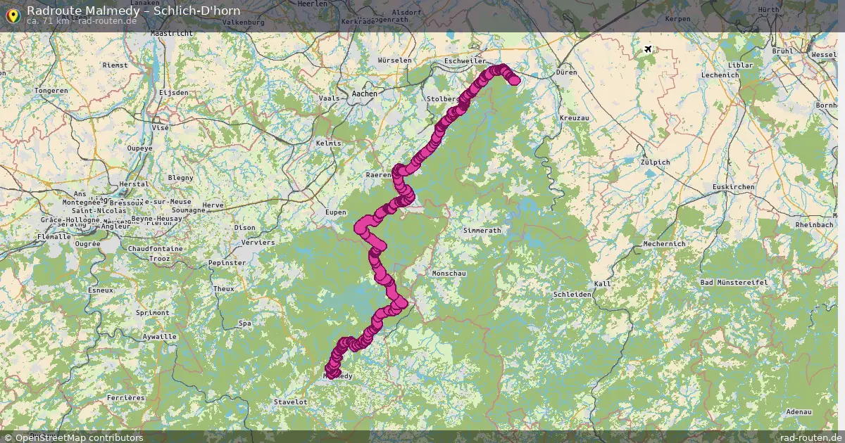 Fahrradroute Malmedy – Schlich-D'horn (71 km) – Rad-Routen.de