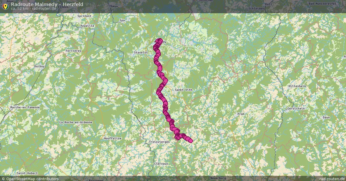 Fahrradroute Malmedy – Herzfeld (55 km) – Rad-Routen.de