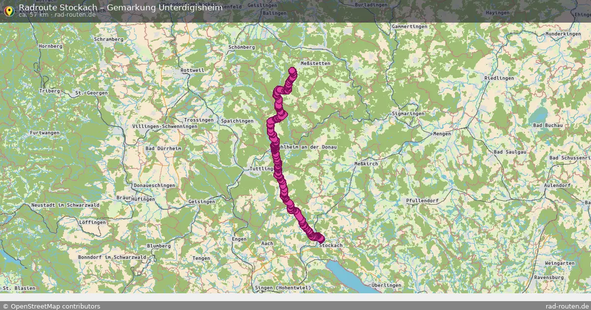 Fahrradroute Stockach – Gemarkung Unterdigisheim (57 km) – Rad-Routen.de