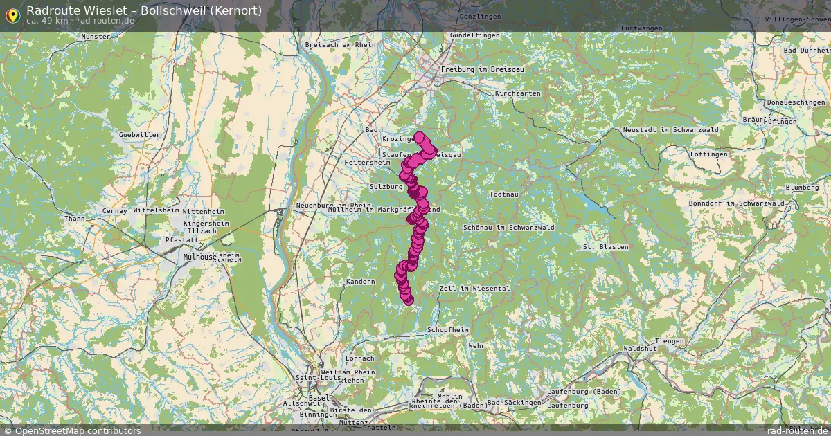 Fahrradroute Wieslet – Bollschweil (Kernort) (49 km) – Rad-Routen.de