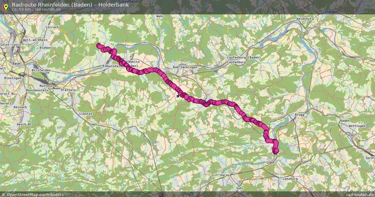Fahrradroute Rheinfelden (Baden) – Holderbank (49 km) – Rad-Routen.de