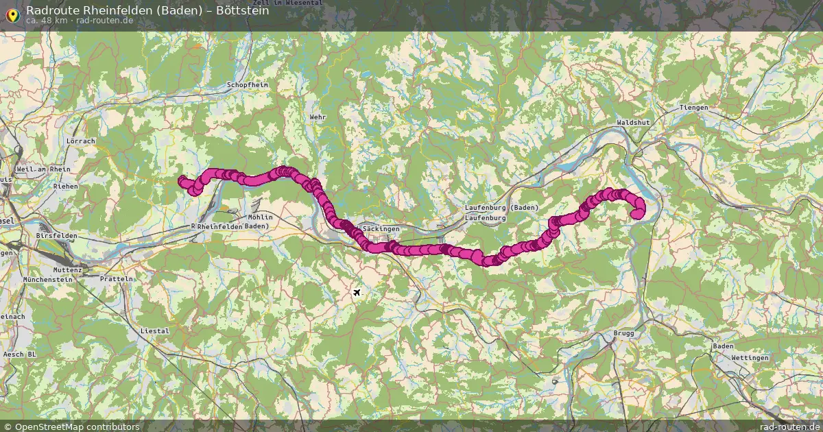 Fahrradroute Rheinfelden (Baden) – Böttstein (48 km) – Rad-Routen.de