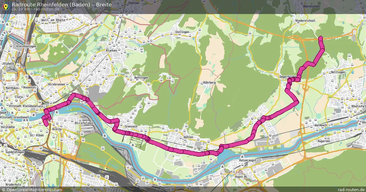 Fahrradroute Rheinfelden (Baden) – Breite (19 km) – Rad-Routen.de