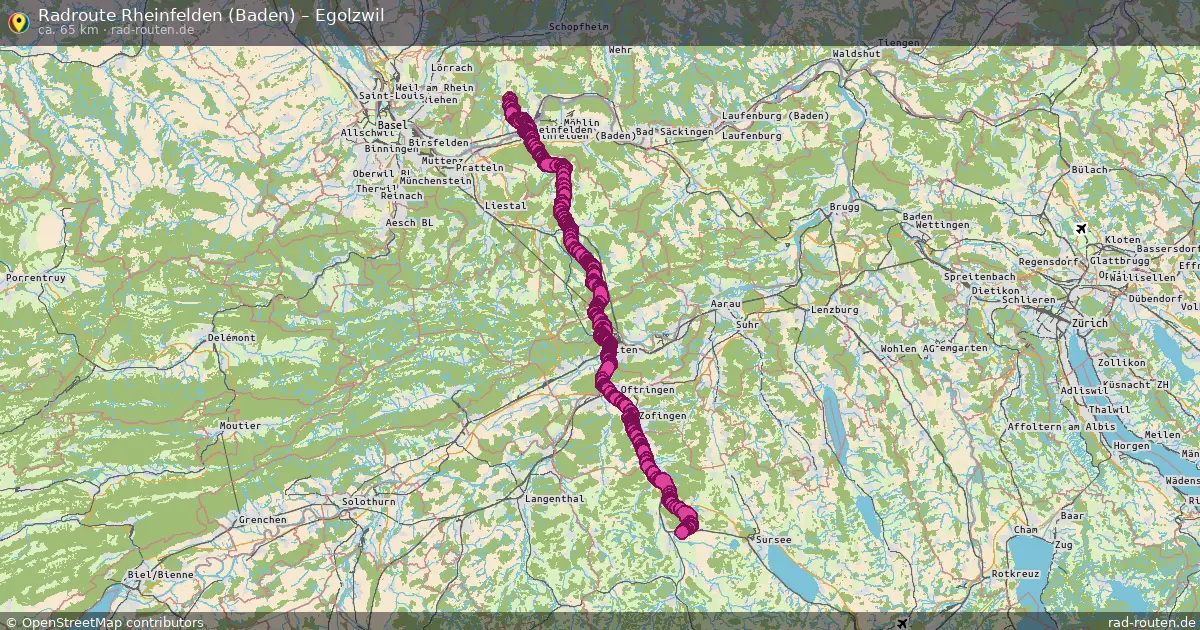 Fahrradroute Rheinfelden (Baden) – Egolzwil (65 km) – Rad-Routen.de