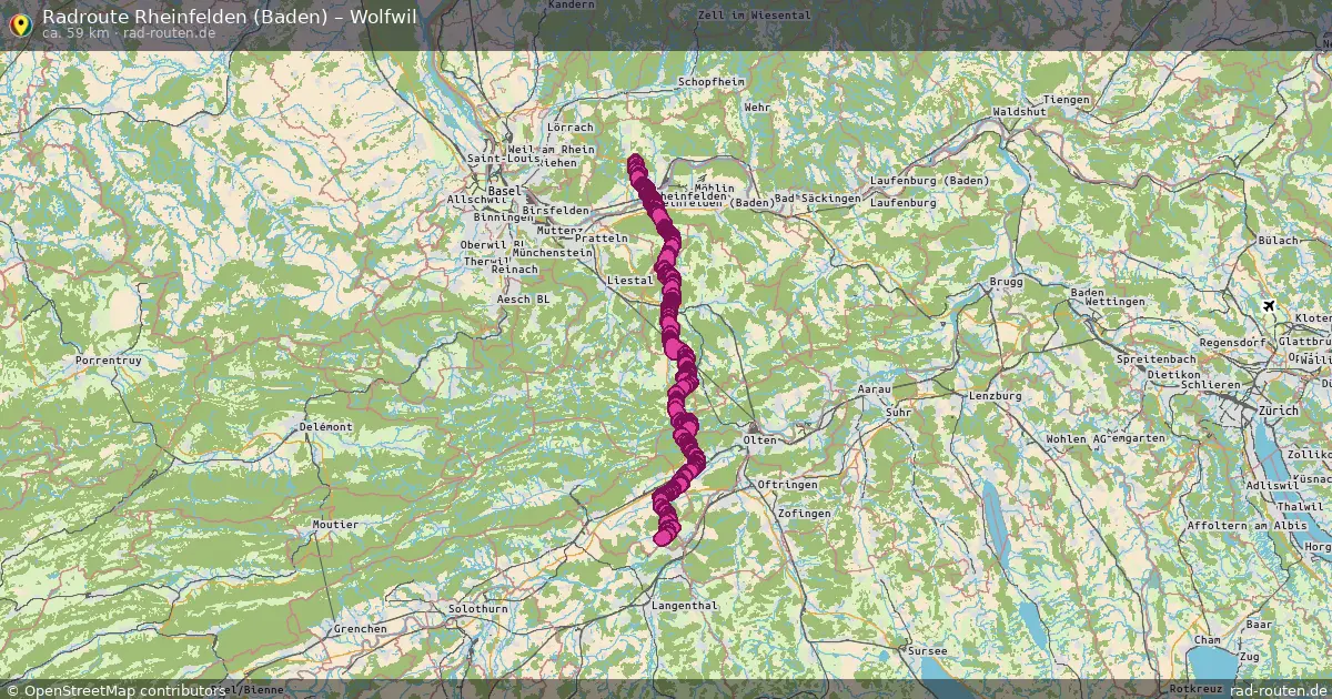 Fahrradroute Rheinfelden (Baden) – Wolfwil (59 km) – Rad-Routen.de