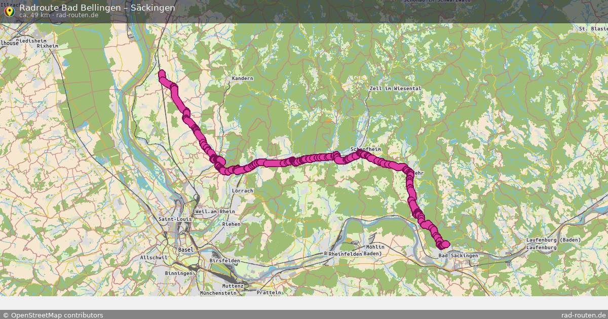 Fahrradroute Bad Bellingen – Säckingen (49 km) – Rad-Routen.de