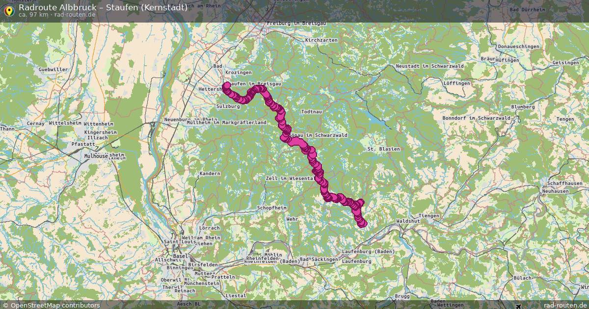 Fahrradroute Albbruck – Staufen (Kernstadt) (97 km) – Rad-Routen.de