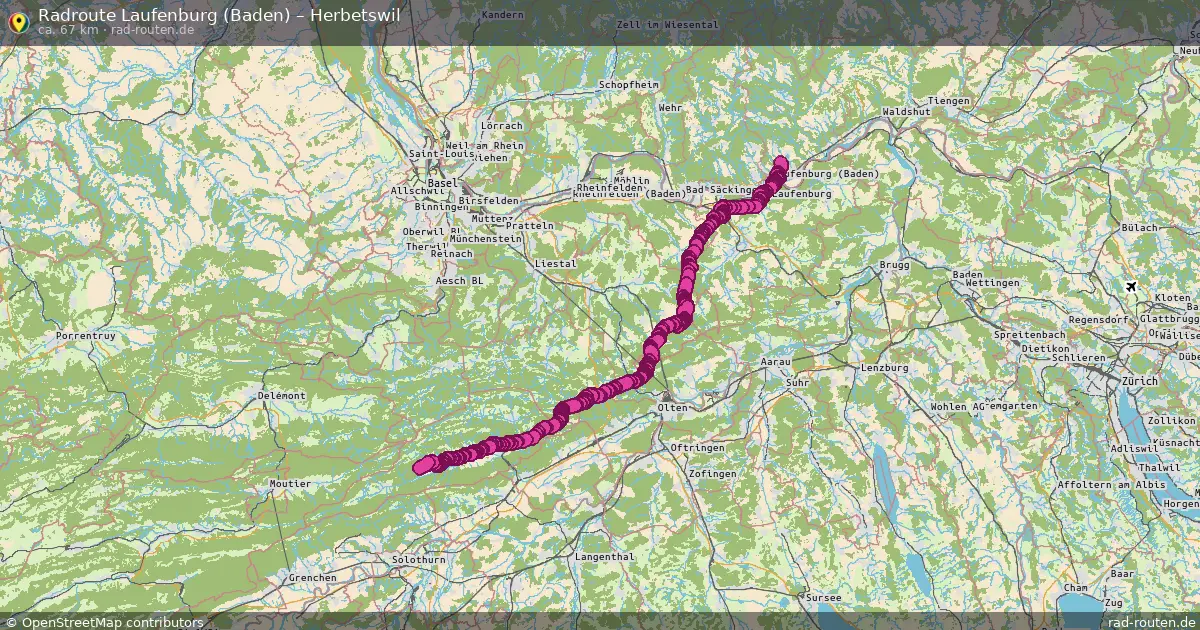 Fahrradroute Laufenburg (Baden) – Herbetswil (68 km) – Rad-Routen.de