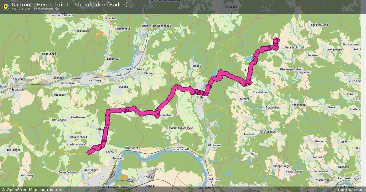 Fahrradroute Herrischried – Rheinfelden (Baden) (29 km) – Rad-Routen.de