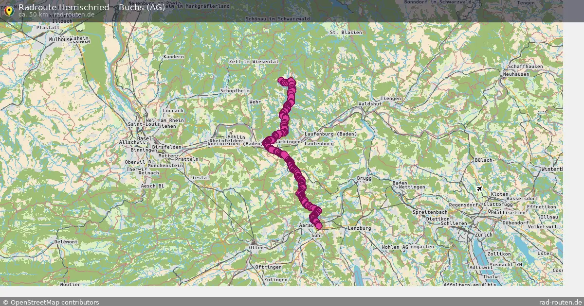 Fahrradroute Herrischried – Buchs (Ag) (50 km) – Rad-Routen.de