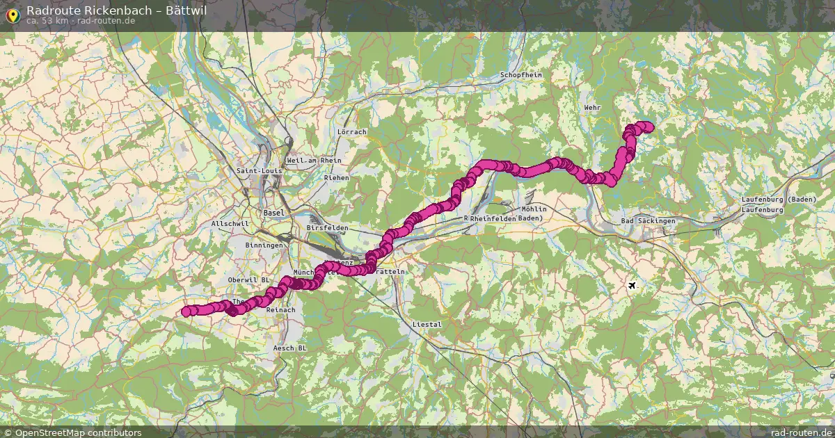 Fahrradroute Rickenbach – Bättwil (53 km) – Rad-Routen.de