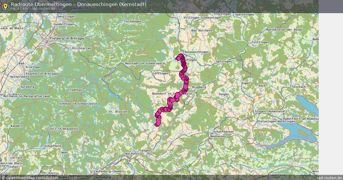 Fahrradroute Obermettingen – Donaueschingen (Kernstadt) (47 km) – Rad-Routen.de