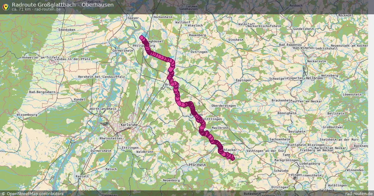 Fahrradroute Großglattbach – Oberhausen (71 km) – Rad-Routen.de