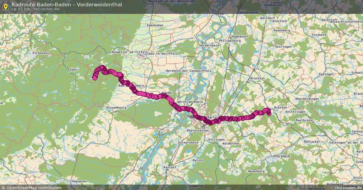 Fahrradroute Baden-Baden – Vorderweidenthal (82 km) – Rad-Routen.de