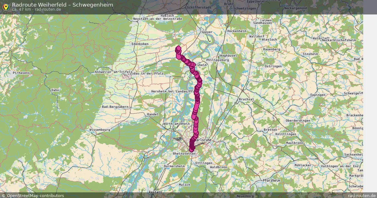 Fahrradroute Weiherfeld – Schwegenheim (45 km) – Rad-Routen.de