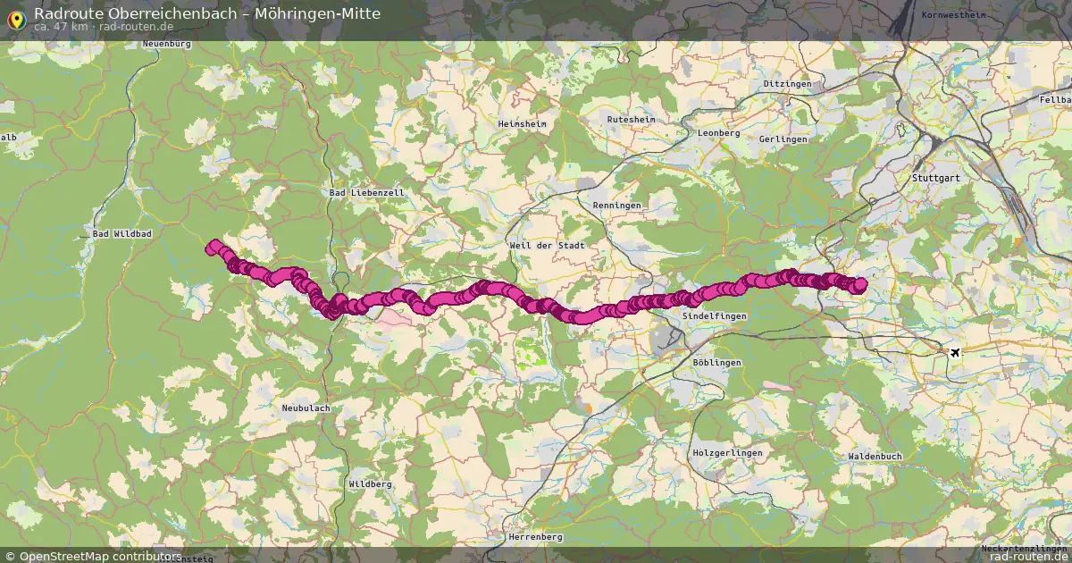 Fahrradroute Oberreichenbach – Möhringen-Mitte (47 km) – Rad-Routen.de