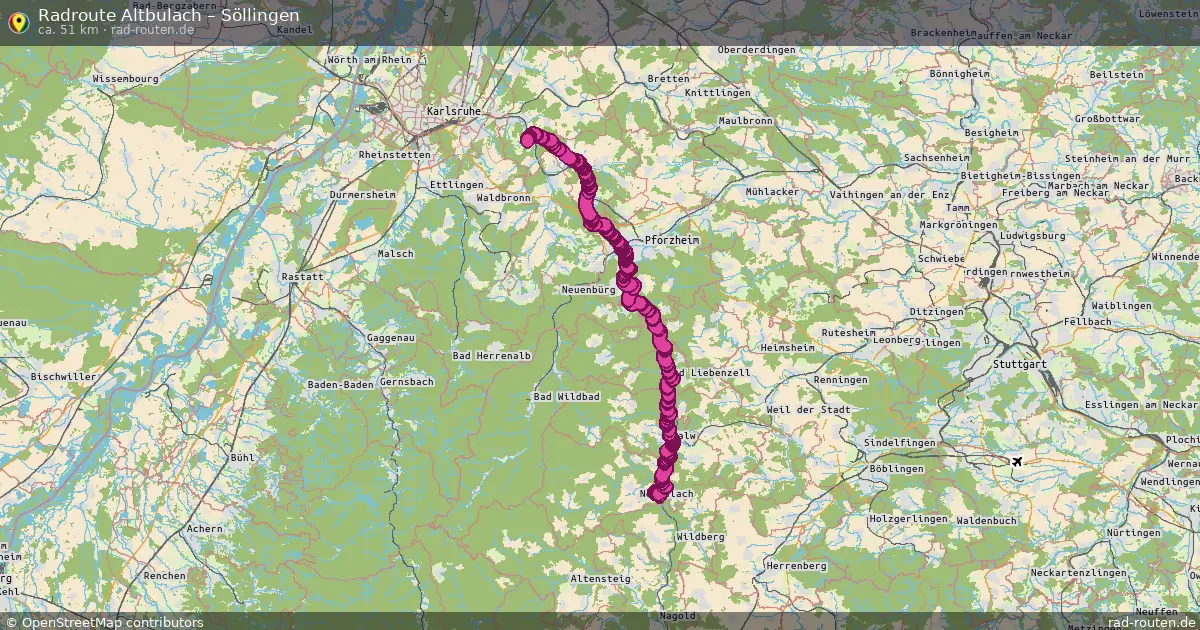Fahrradroute Altbulach – Söllingen (51 km) – Rad-Routen.de