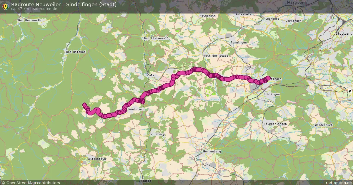 Fahrradroute Neuweiler – Sindelfingen (Stadt) (47 km) – Rad-Routen.de
