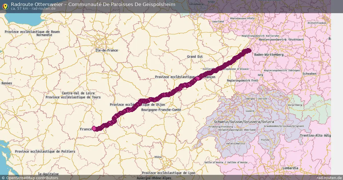 Fahrradroute Ottersweier – Communauté De Paroisses Du Pays De Wissembourg (750 km) – Rad-Routen.de