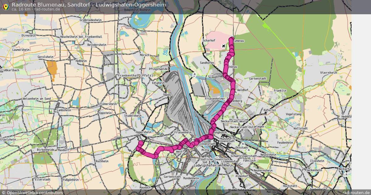 Fahrradroute Blumenau, Sandtorf – Ludwigshafen-Oggersheim