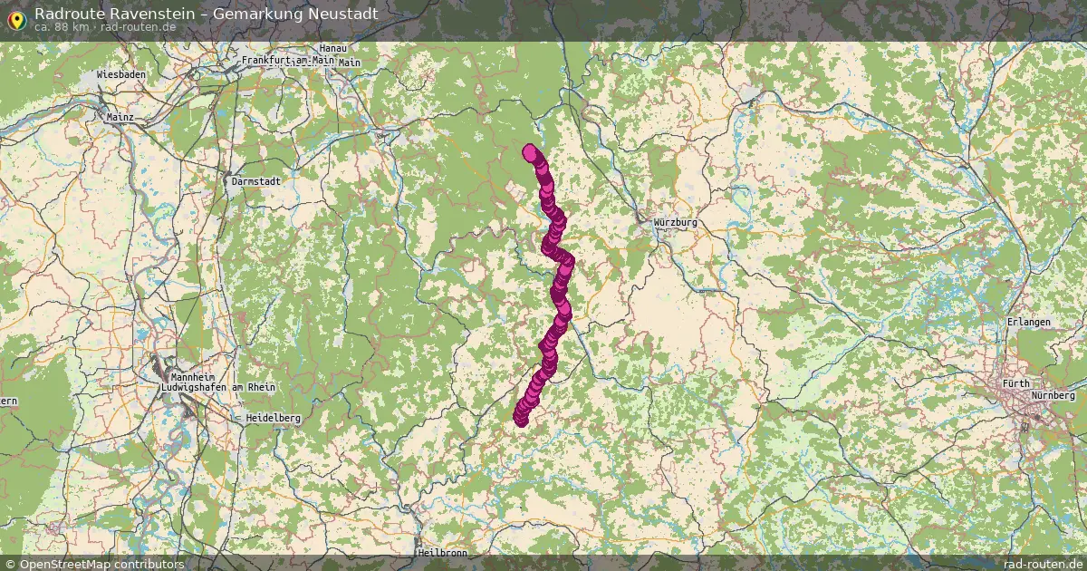 Fahrradroute Ravenstein – Gemarkung Neustadt (88 km) – Rad-Routen.de