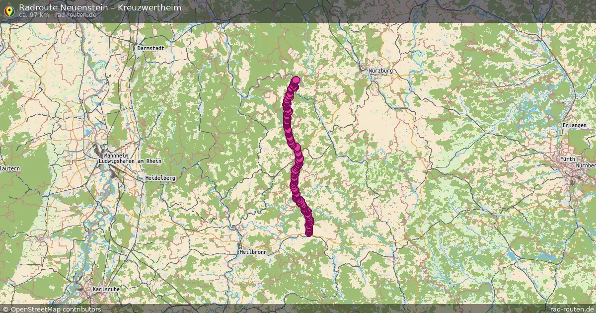 Fahrradroute Neuenstein – Kreuzwertheim (97 km) – Rad-Routen.de