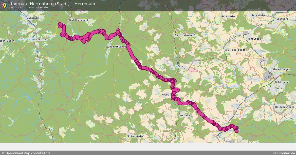 Fahrradroute Herrenberg (Stadt) – Herrenalb (53 km) – Rad-Routen.de