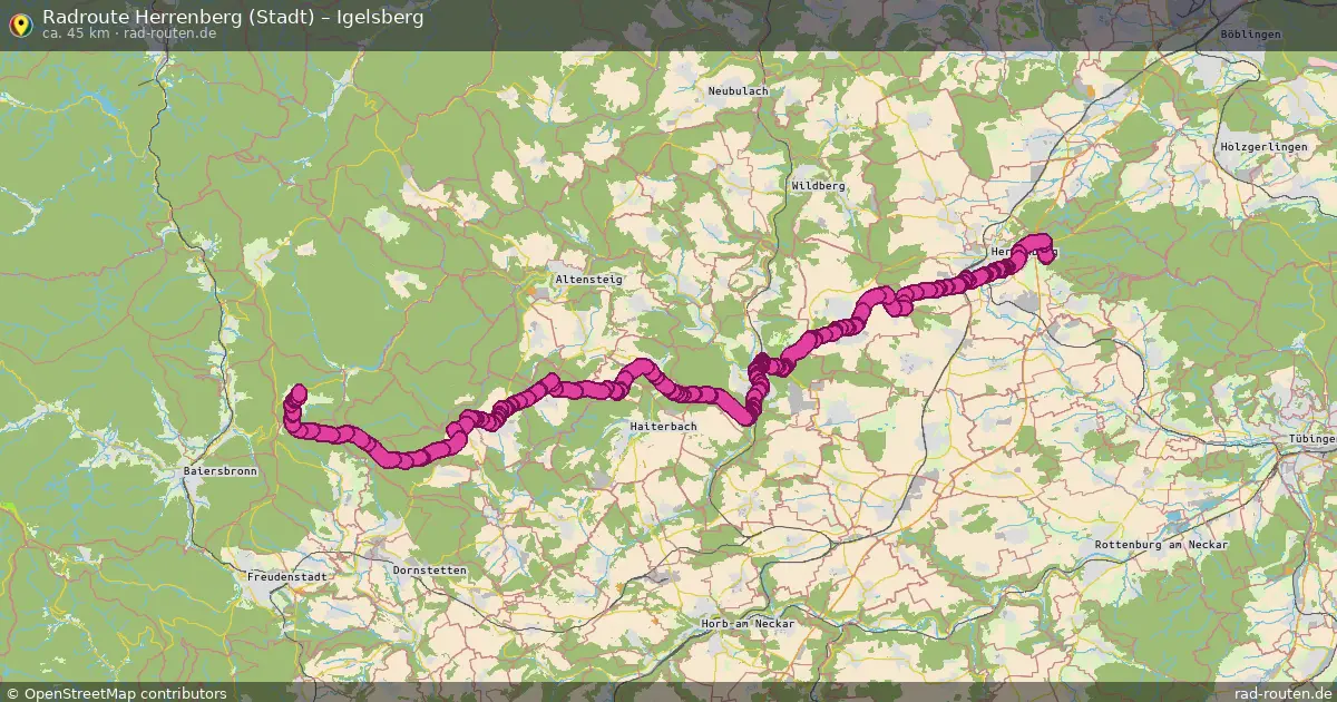 Fahrradroute Herrenberg (Stadt) – Igelsberg (49 km) – Rad-Routen.de