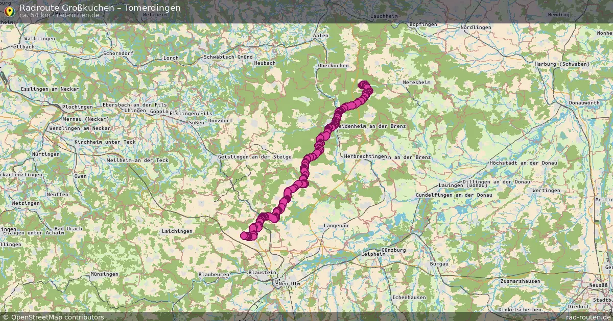 Fahrradroute Großkuchen – Tomerdingen (54 km) – Rad-Routen.de