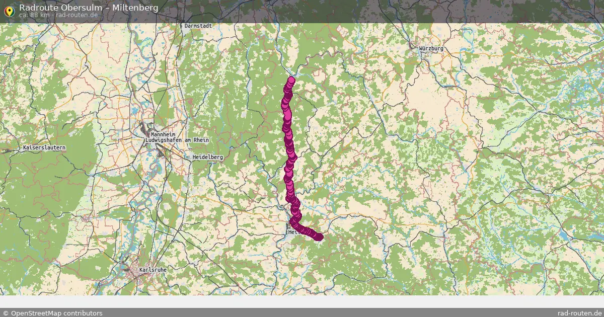 Fahrradroute Obersulm – Miltenberg (88 km) – Rad-Routen.de