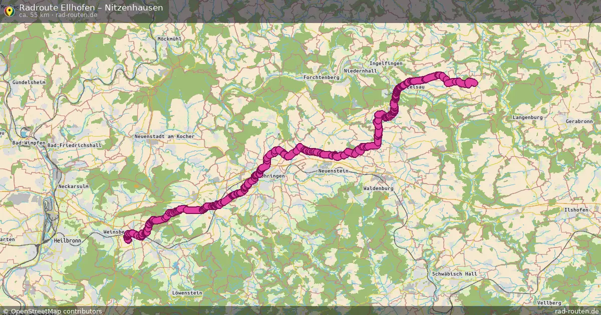 Fahrradroute Ellhofen – Nitzenhausen (55 km) – Rad-Routen.de