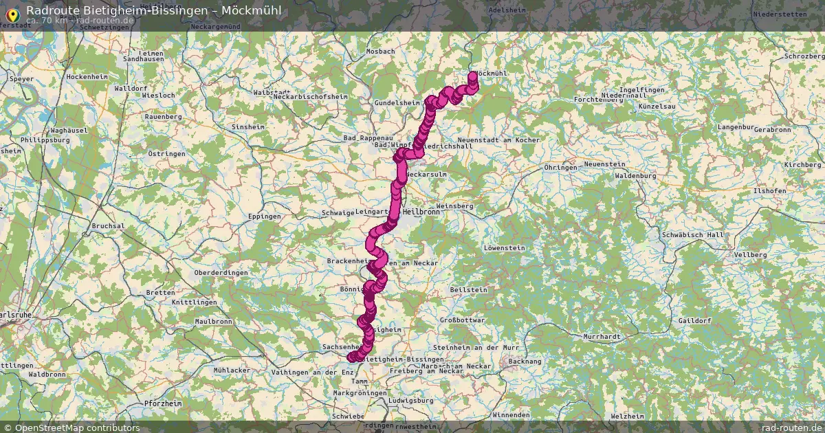 Fahrradroute Bietigheim-Bissingen – Möckmühl (70 km) – Rad-Routen.de