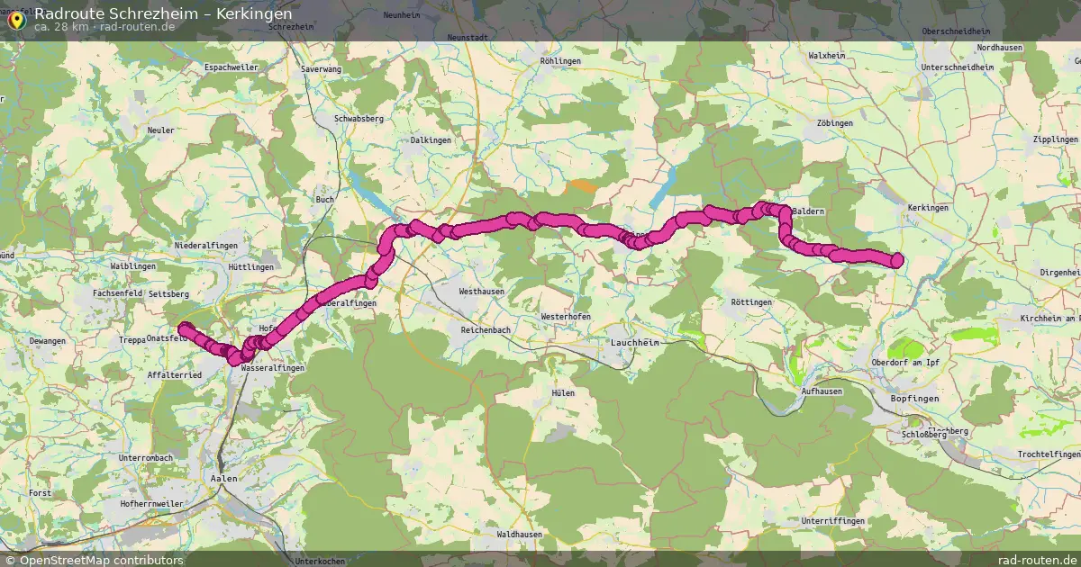 Fahrradroute Schrezheim – Kerkingen (28 km) – Rad-Routen.de