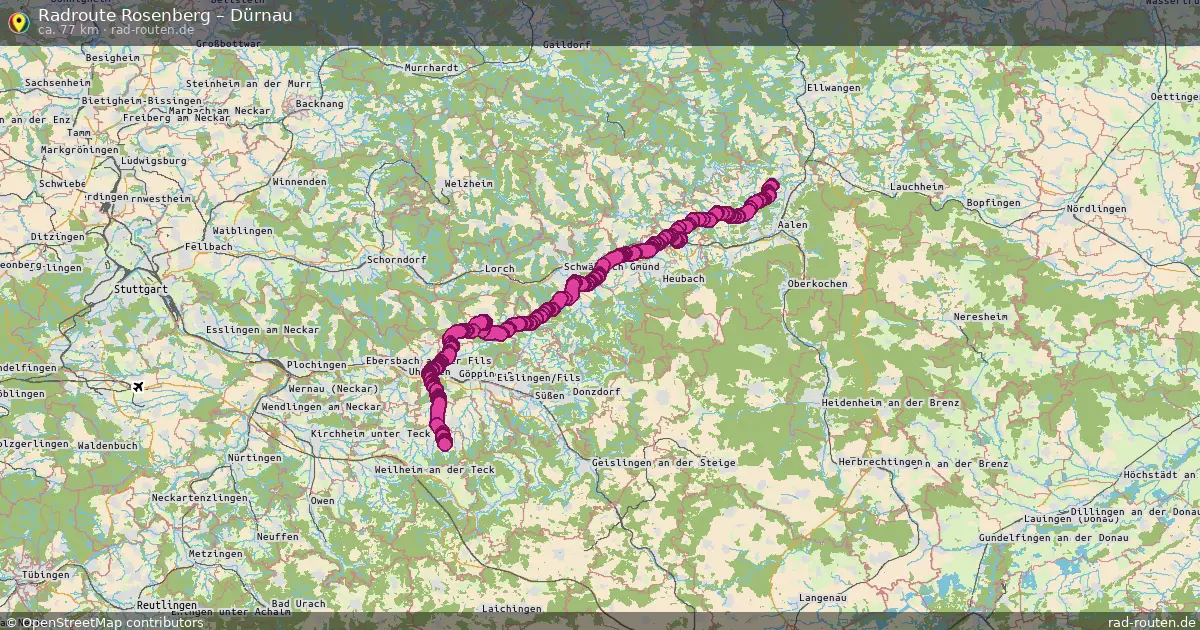 Fahrradroute Rosenberg – Dürnau (77 km) – Rad-Routen.de