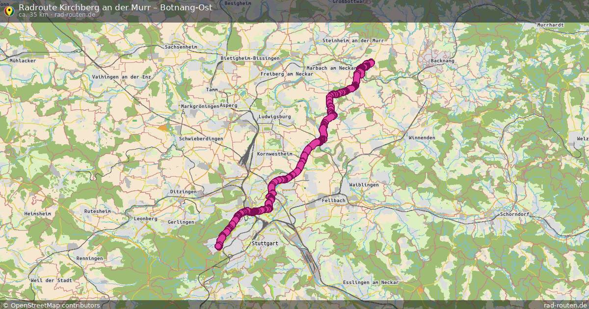 Fahrradroute Kirchberg An Der Murr – Botnang-Ost