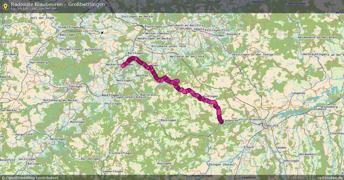 Fahrradroute Blaubeuren – Großbettlingen (59 km) – Rad-Routen.de