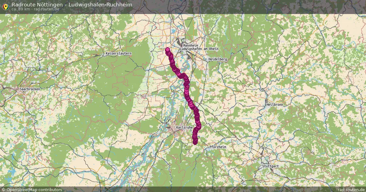 Fahrradroute von Nöttingen nach Ludwigshafen-Ruchheim