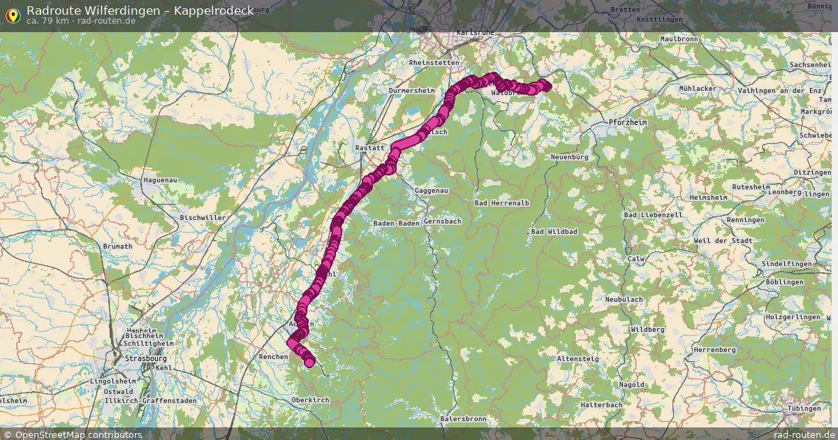 Fahrradroute von Wilferdingen nach Kappelrodeck