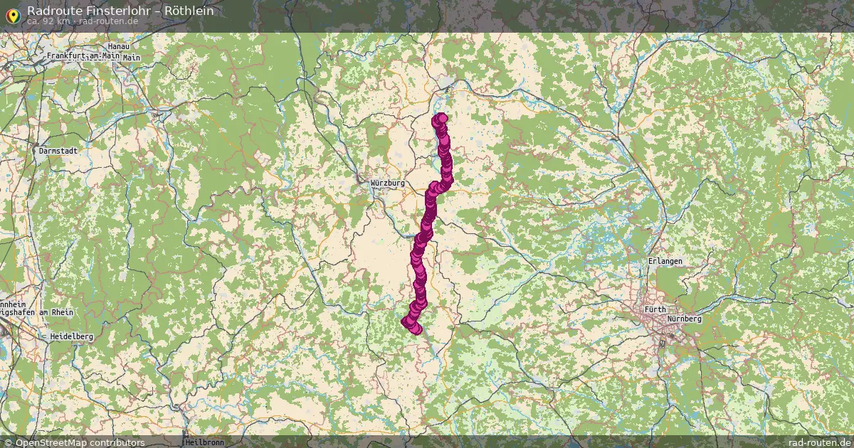 Fahrradroute von Finsterlohr nach Röthlein