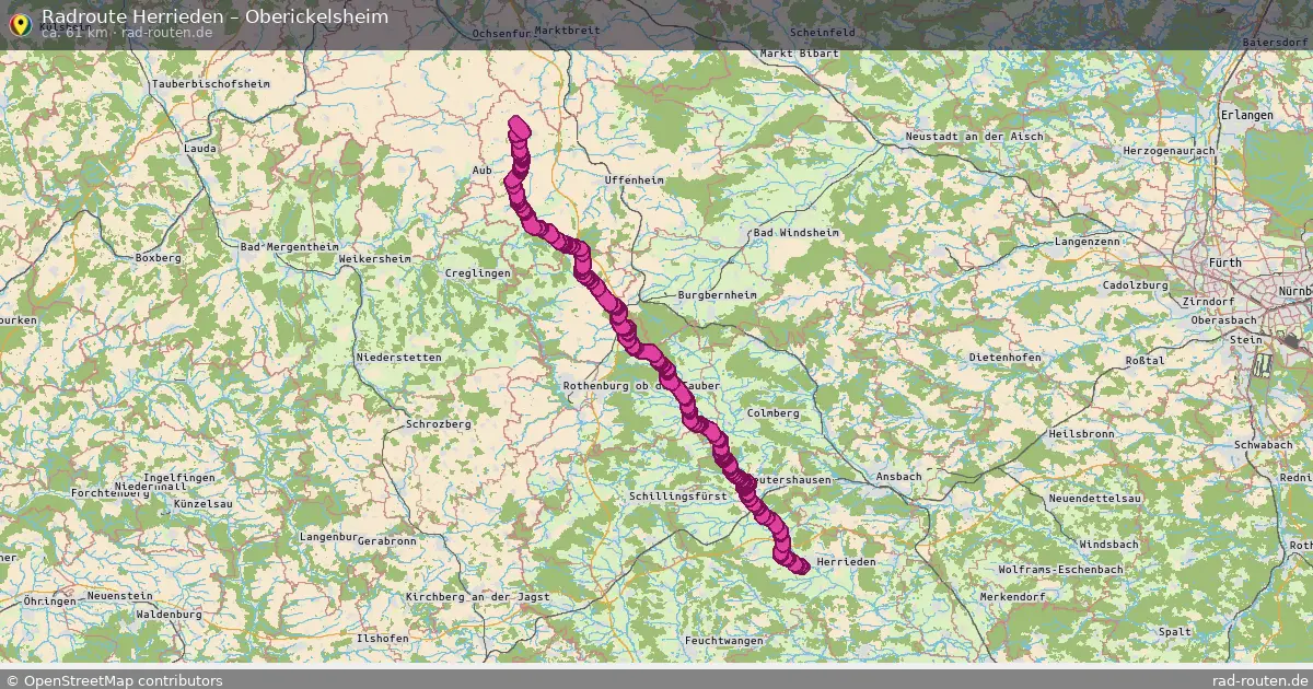 Fahrradroute Herrieden – Oberickelsheim (61 km) – Rad-Routen.de