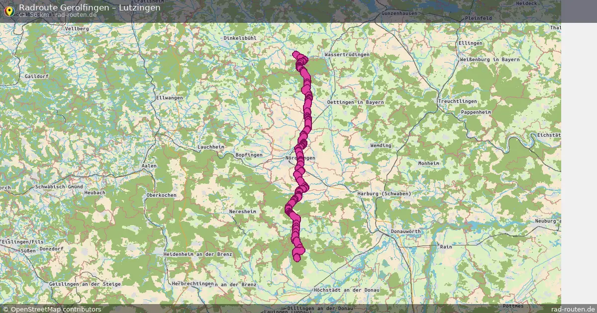 Fahrradroute Gerolfingen – Lutzingen (56 km) – Rad-Routen.de
