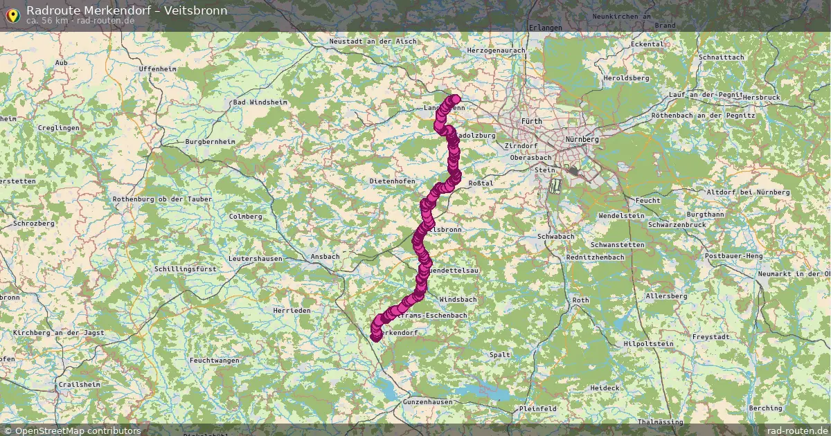 Fahrradroute Merkendorf – Veitsbronn (56 km) – Rad-Routen.de