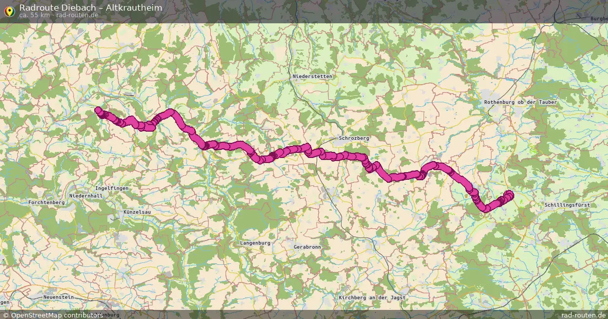 Fahrradroute Diebach – Altkrautheim (55 km) – Rad-Routen.de