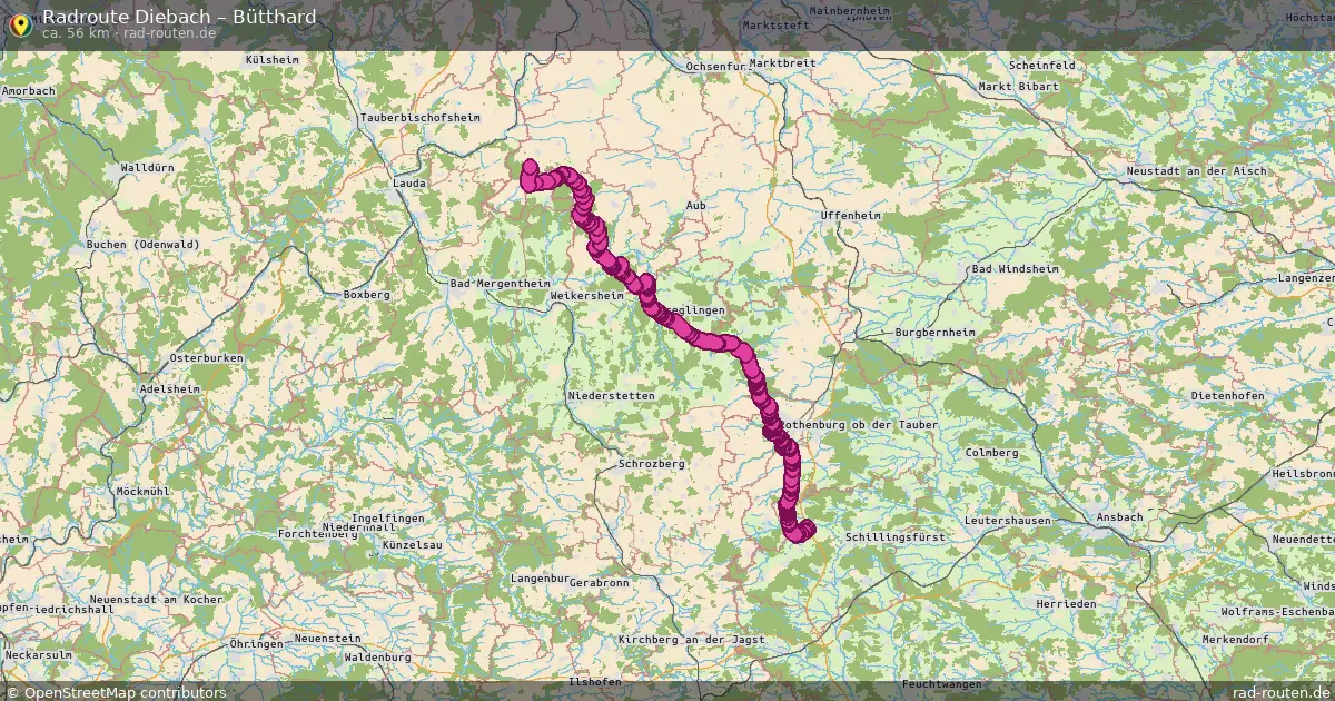 Fahrradroute Diebach – Bütthard (56 km) – Rad-Routen.de